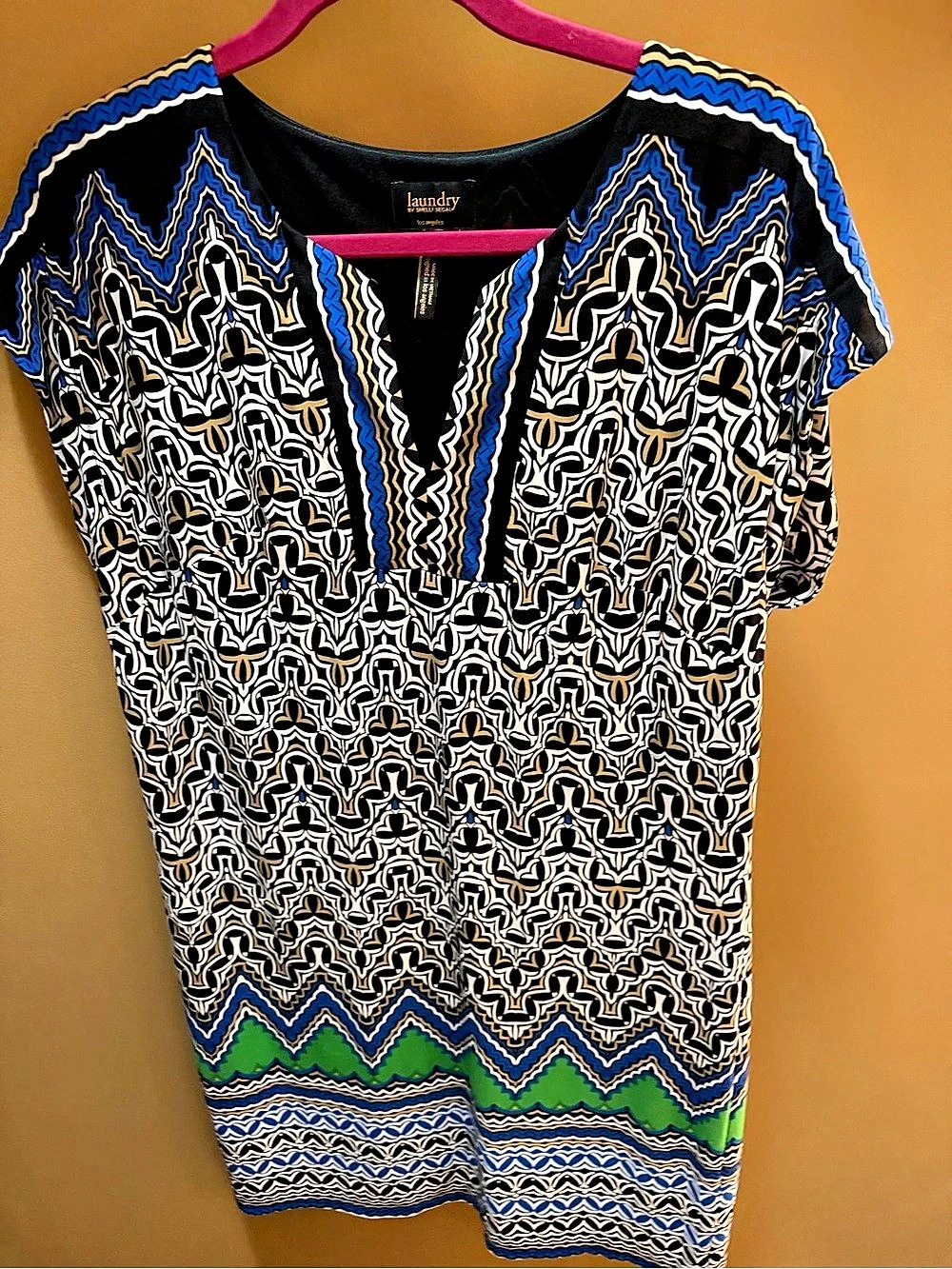 Laundry by Shelli Segal Geometric Mini Dress Black & Blue Medium